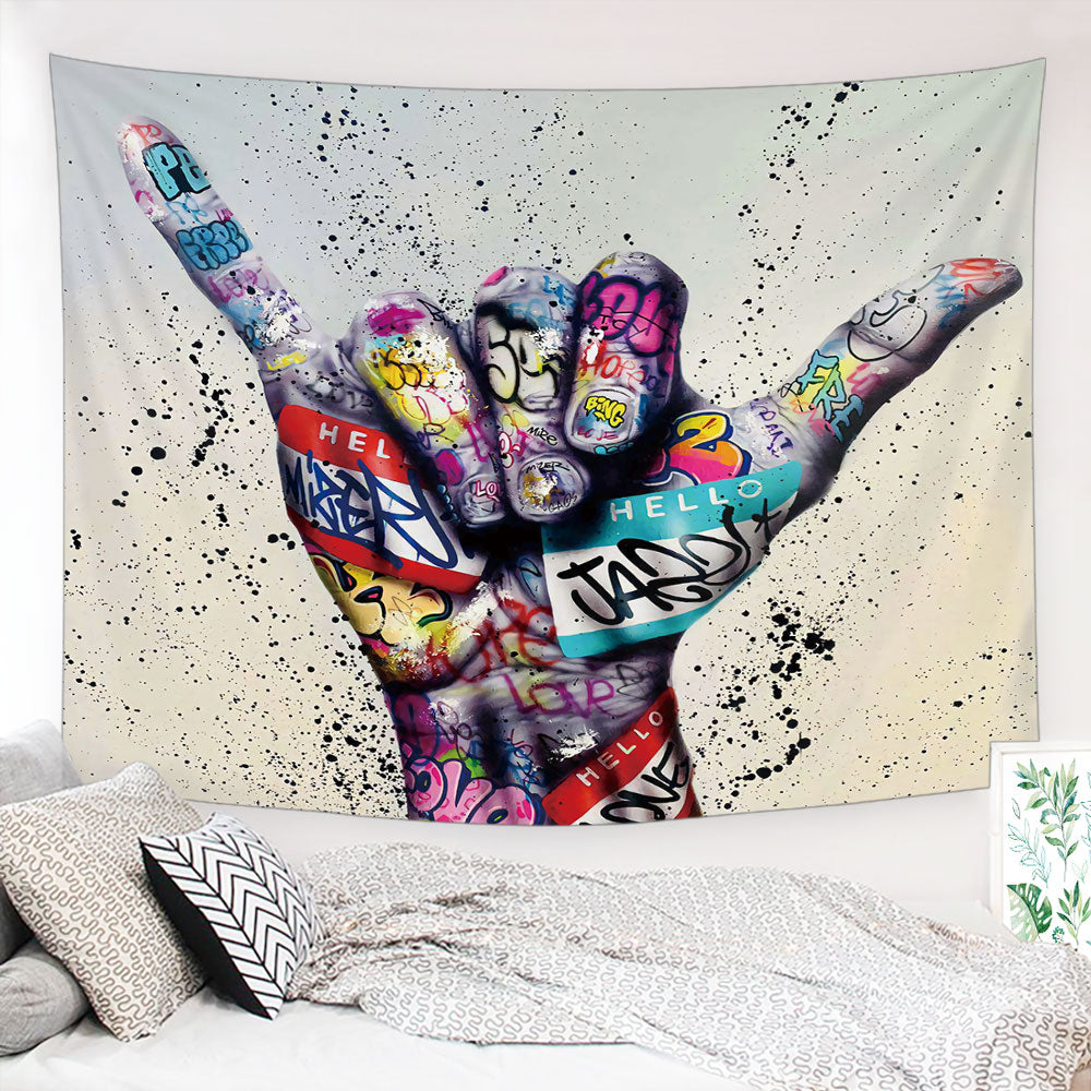 Take It Easy Hawaii Shaka Sign Tapestry showcasing vibrant colors and modern design, perfect for home decor.
